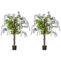 HOMCOM Set of 2 Artificial Plants Wisteria Floral in Pot, Fake Plants for Home Indoor Outdoor Decor, 100cm(m-11)