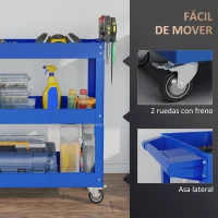 DURHAND Carro de Taller de Acero con 3 Estantes de Almacenamiento y Asa Lateral Carga 150 kg 83x35,3x76 cm Azul(m-5)