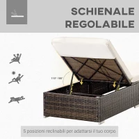 Outsunny Lettino Prendisole in Rattan PE con Schienale Reclinabile su 5 Posizioni, 195x68x31cm, Marrone(m-4)