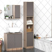 HOMCOM Mobiletto Salvaspazio per Bagno in Legno, Mobile da Bagno con 2 Armadietti e Ripiani Regolabili, Design a Colonna, 30x24x170 cm, Grigio e Rovere(m-2)