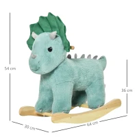 HOMCOM Jouet à Bascule Dinosaure Effet sonore Rugissement Bois peuplier Peluche Courte Polyester Vert d'eau(m-3)