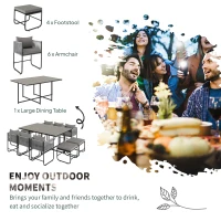 Outsunny 10 Seater Rattan Cube Garden Furniture Set, Rattan Dining Set with Cushions, Outdoor Dining Table and Chairs with 6 Armchairs, 4 Stools, Rectangular Wood Grain Plastic Top Table, Grey(m-4)