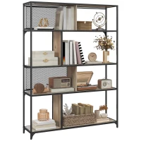 HOMCOM Scaffale Libreria Industriale a 5 Livelli con Porta Metallica, in Legno e Acciaio, 120x30x161 cm, Nero e Grigio(m-1)
