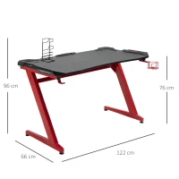 HOMCOM Scrivania PC Postazione Gaming con Gancio per Cuffie e Porta Tazza, Metallo e Legno, 122x66x96cm, Nero e Rosso(m-3)
