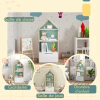 AIYAPLAY Bibliothèque enfant 3 étagères 1 tiroir style scandinave meuble de rangement forme de maison 50l x 30P x 119,5H cm, vert(m-7)