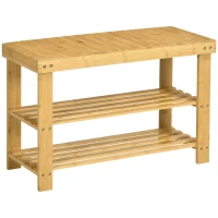 HOMCOM Panca Scarpiera Bassa in Bambù con 2 Ripiani a Doghe e Seduta, 70x28x45 cm, Naturale(m-10)