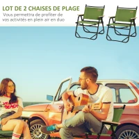 Outsunny Lot de 2 chaises de plage camping pliantes - structure en aluminium - dim. 55L x 55l x 66H cm vert(m-4)