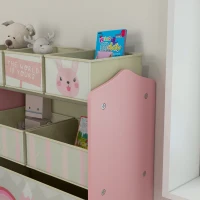 ZONEKIZ Toddler Bed Frame, Kids Storage Shelf Unit with 6 Fabric Bins for Ages 3-6 Years, Pink(m-9)
