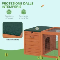 PawHut Conigliera in Legno con 2 Casette, Recinto Centrale e Tetto Apribile, 140x52x46cm, Arancione(m-6)