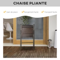 Outsunny Tabourets de bar pliable style colonial - lot de 4 tabourets de bar - repose-pied + accoudoirs - métal époxy résine tressée chocolat(m-5)