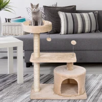 PawHut Cat Tree for Indoor Cats with Scratching Post Climbing Tower Kitty Activity Centre Condo Perch Jumping Platforms Beige 60L x 40W x 81H cm(m-10)