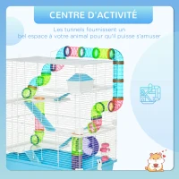 PawHut Grande cage pour hamsters cage pour rongeur 5 niveaux avec tunnels abreuvoir roue maisonnette échelles dim. 59L x 36l x 69H cm(m-4)