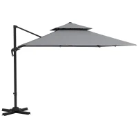 Outsunny 3 x 3(m) Cantilever Parasol with Aluminium Frame, Crank and Tilt, 360-Degree Rotation, Double Top Garden Umbrella with Cover (Only Cross Base), Light Grey(m-11)