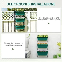 Outsunny Fioriera da Esterno Verticale e 3 Vasi per Piante in Plastica con Fori di Drenaggio, 56x42x100 cm, Verde(m-6)