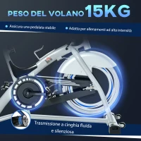 HOMCOM Cyclette da Casa con Resistenza Magnetica, Fitness Cyclette da Camera Professionale con Manubrio e Sella Regolabile, Monitor LCD e Volano 15kg, Supporto Fino a 180kg, Argento Nero(m-7)