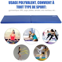 HOMCOM Tapis de gymnastique yoga pilates fitness pliable portable grand confort 180L x 60l x 5H cm revêtement synthétique bleu(m-4)