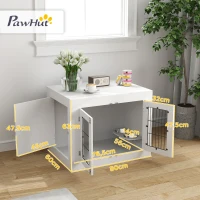 PawHut Cage pour chien intérieur caisse pour chien en bois 2 bols rotatifs à 360° 2 portes chien moyenne 80 x 60 x 63 cm blanc(m-3)