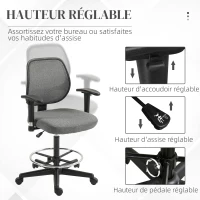 Vinsetto Fauteuil de bureau assise haute réglable, accoudoirs, dim. 60l x 57P x 97-119H cm sur roulettes, gris(m-4)