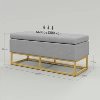 HOMCOM Banqueta con Almacenamiento Banco Rectangular Tapizado con Tapa Abatible y Patas de Acero 110x44x48 cm Gris(m-3)