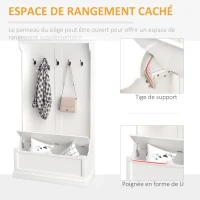 HOMCOM Meuble d'entrée avec banc porte manteaux 3 en 1 5 crochets banc de rangement pour salon couloir 96 x 34 x 179,7 cm crème(m-6)