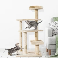 PawHut 100 cm Cat Tree for Indoor Cats Kitten Scratch Scratching Post Climbing Tower Activity Centre Beige(m-10)