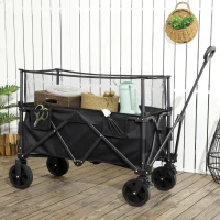 Outsunny Folding Garden Trolley, 180L Wagon Cart with Extendable Side Walls, for Beach, Camping, Festival, Black(m-2)