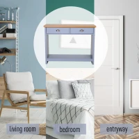 HOMCOM 2 Drawers Console Table w/Bottom Shelf Rustic Retro Style Hallway Living Room Home Furniture Wood Effect Worktop Grey(m-6)