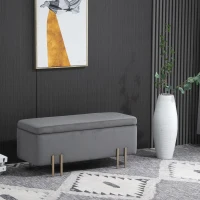 HOMCOM Banc de rangement coffre de rangement design contemporain- banc avec espace de stockage - dim. 100L x 40l x 42H cm - velours gris foncé piètement métal doré(m-2)
