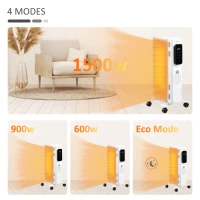 HOMCOM 1500W Oil Filled Radiator, 7 Fin Portable Electric Heater with LED Display, 24H Timer, 3 Heat Settings, Adjustable Thermostat, Safety Cut off, Remote Control, White(m-8)