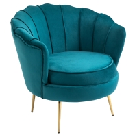 HOMCOM Fauteuil Coquillage Fauteuil Design dim. 79L x 77l x 77H cm Pieds dorés effilés Velours Bleu