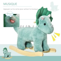 HOMCOM Jouet à Bascule Dinosaure Effet sonore Rugissement Bois peuplier Peluche Courte Polyester Vert d'eau(m-7)