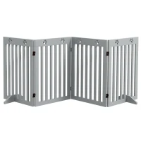 PawHut Wooden Pet Gate Foldable Freestanding Dog Safety Barrier w/ Support Feet, Grey(m-1)