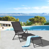 Outsunny Bain de Soleil Pliable transat inclinable 5 Positions Chaise Longue Grand Confort avec accoudoirs dim. 187,2L x 64,5l x 101H cm métal époxy textilène Gris(m-2)