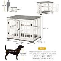 PawHut Wooden Dog Crate Furniture Pet Kennel Cage End Table for Small Medium Dogs, Indoor, White, 85.5 x 59.5 x 68 cm(m-3)