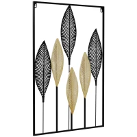 HOMCOM 3D Metal Wall Art Modern Banana Leaves Hanging Wall Sculpture Home Decor for Living Room Bedroom Dining Room, Black Beige(m-11)