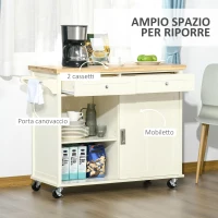 HOMCOM Isola per Cucina per Utensili e Accessori con Cassetti, Armadietto e Portasciugamani, 110x49.5x89.5 cm, Bianco(m-4)
