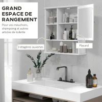 kleankin Armoire Murale Salle de Bain Armoire à Glace Placard de Rangement Toilettes 1 Porte Niche + étagères latérales MDF Blanc(m-5)