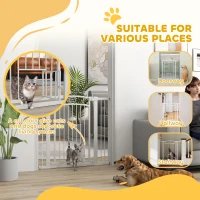 PawHut 96cm Tall Dog Gate with Cat Door, 7cm and 14cm Extensions, for Stairs, Doorways, 76-104cm Width(m-7)