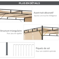 Outsunny Pergola avec 3 toiles rétractables 3L x 3l x 2,25H m structure acier - beige et noir(m-6)