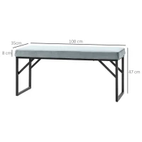 HOMCOM Banc bout de lit banquette banc en tissu velours cadre en acier 100 x 35 x 47 cm bleu clair(m-3)