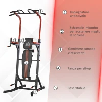 HOMCOM Power Tower Stazione per Allenamento Pieghevole e Multiuso con Barra Trazioni e Sedia Romana, 108x178x202-238cm(m-4)