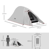 Outsunny Tenda da Campeggio con Borsa da Trasporto, in Poliestere e Alluminio, 300x135x110 cm, Grigio Chiaro(m-3)