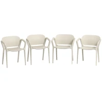 Outsunny Zestaw 4 Wodoodpornych Krzeseł Ogrodowych Stosowalnych z Podłokietnikami i Oparciem, Do 120 kg(m-10)