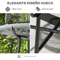 Outsunny Mesa Auxiliar de Ratán Sintético Redonda para Exteriores con Encimera de Vidrio Templado Ø50x50 cm Gris(m-5)