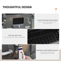 Outsunny Charcoal Grill BBQ Trolley with Adjustable Charcoal Grate, Garden Metal Smoker Barbecue with Shelf, Side Table, Wheels, Built-in Thermometer, Bottle Opener(m-8)