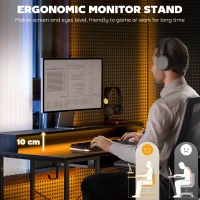 HOMCOM Computer Desk with LED Lights and Power Outlets, 120 x 55 cm Gaming Desk with Monitor Stand, Sliding Keyboard Tray and Storage Shelves for Home Office, Black(m-6)