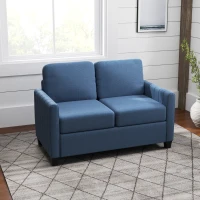 HOMCOM Modern Boxy Linen-Look Two-Seater Sofa - Blue(m-8)