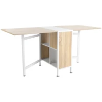 HOMCOM Foldable Drop Leaf Dining Table Folding Workstation for Small Space with Storage Shelves Cubes Oak & White(m-1)