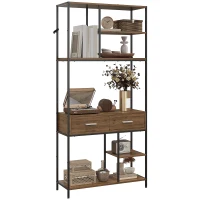 HOMCOM Seven-Shelf Industrial Display Shelf, with Drawers - Brown/Black(m-1)