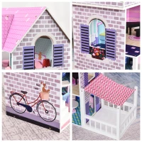 HOMCOM Maison de poupée en Bois Jeu d'imitation avec 13 Accessoires Grand réalisme Multi-équipements 3 Niveaux escalier terrasses(m-9)